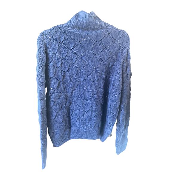 FRNCH Paris M/L Neola Sweater Cowlneck Pointelle Oversized Pullover Navy NWT - Picture 3 of 5